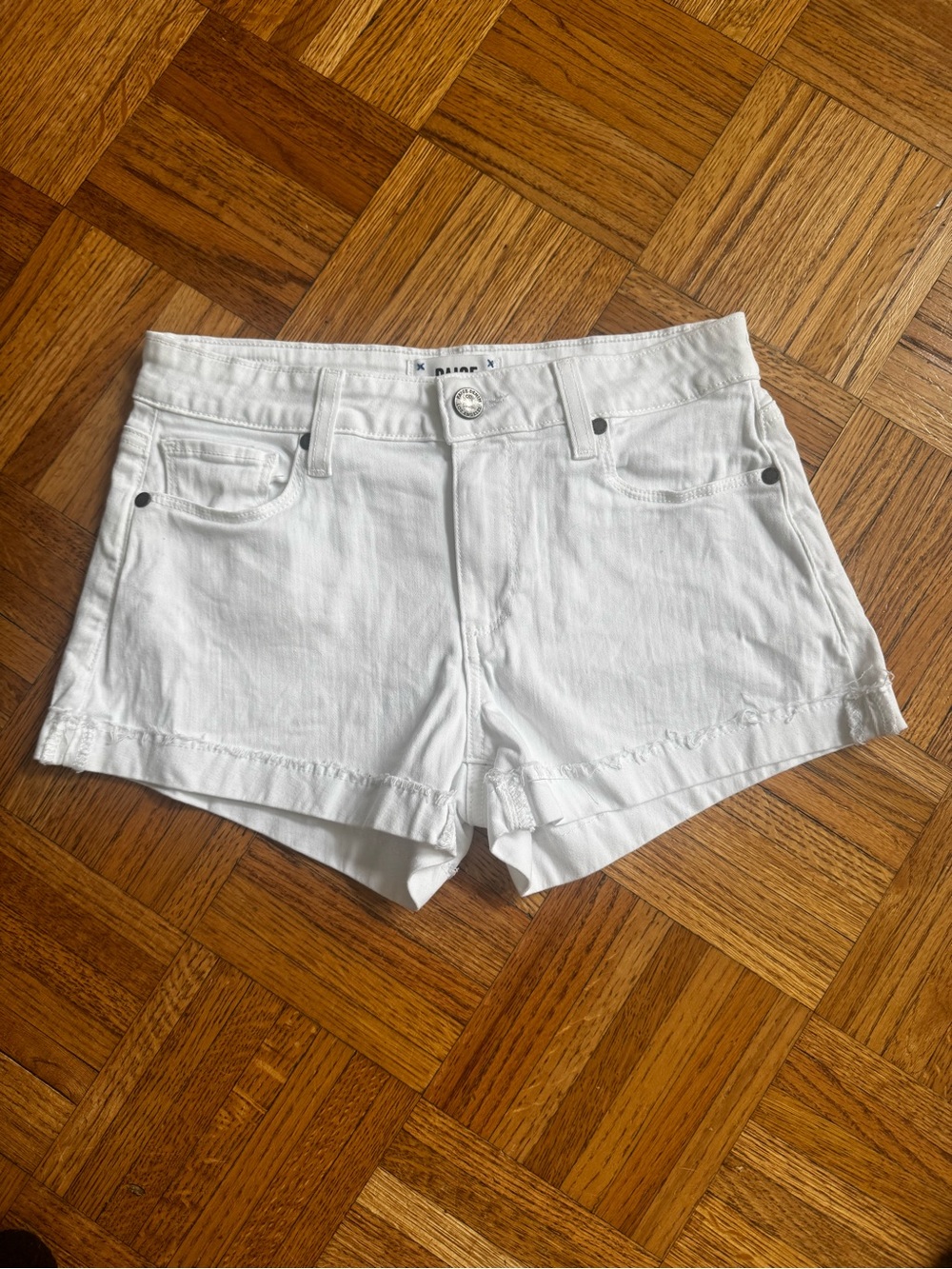 PAIGE Crisp White Denim Cutoff Shorts